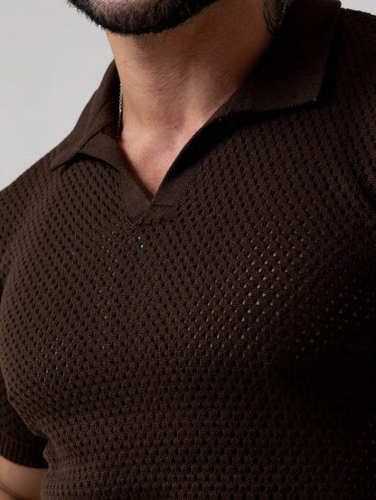 Camisa Polo Tricô Furadinha Manga Curta