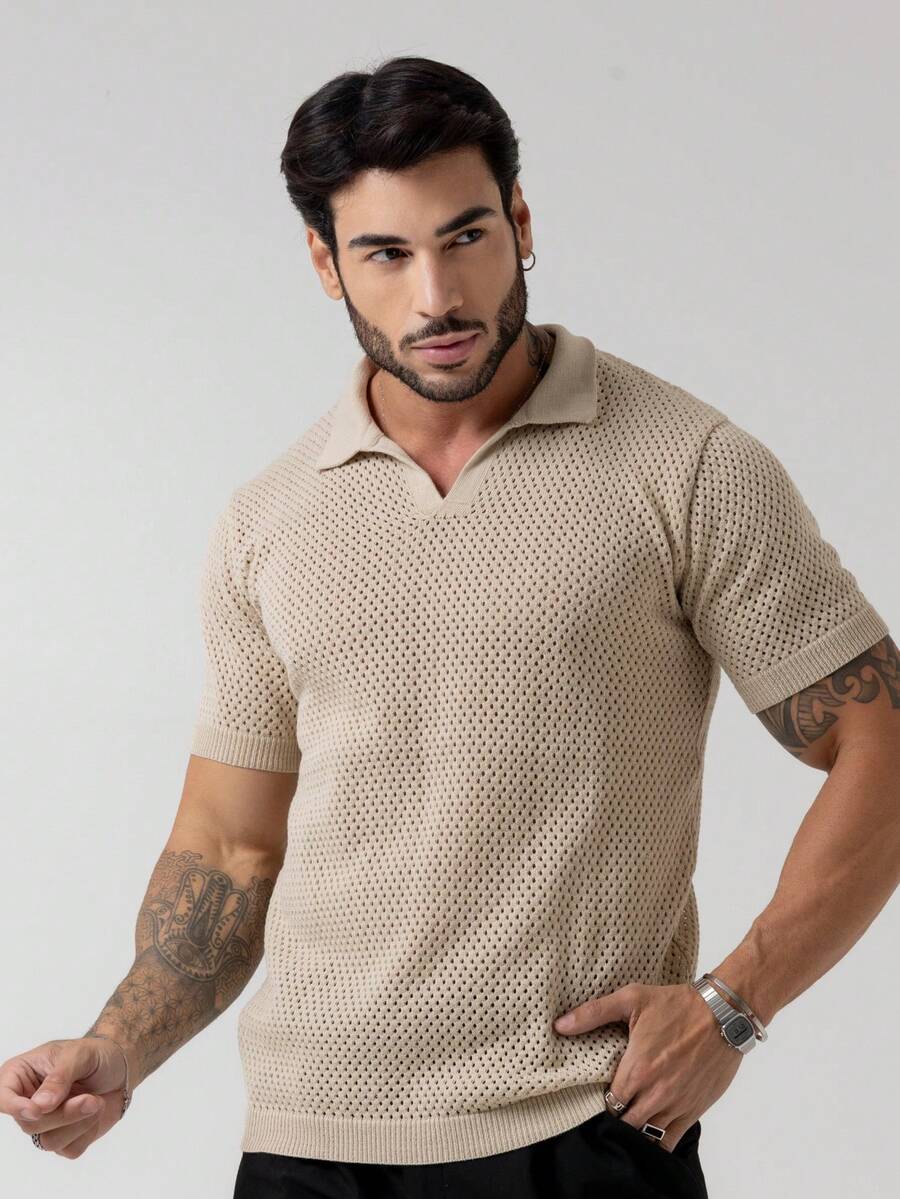 Camisa Polo Tricô Furadinha Manga Curta