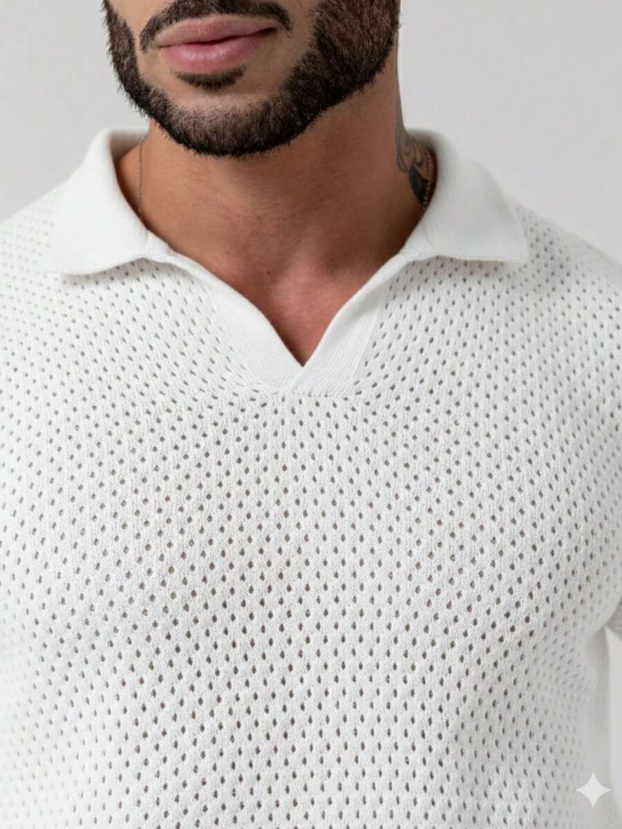 Camisa Polo Tricô Furadinha Manga Curta