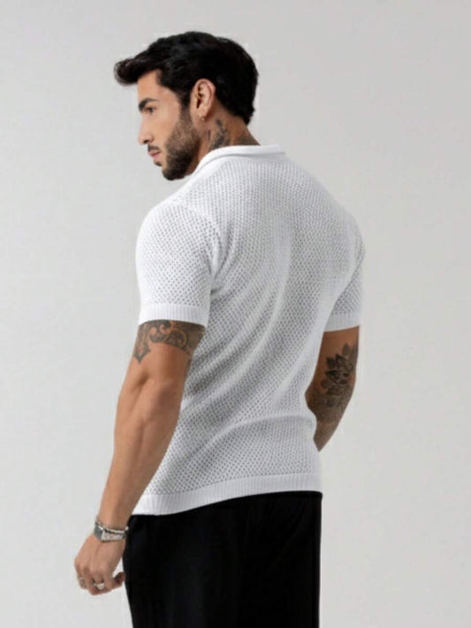 Camisa Polo Tricô Furadinha Manga Curta