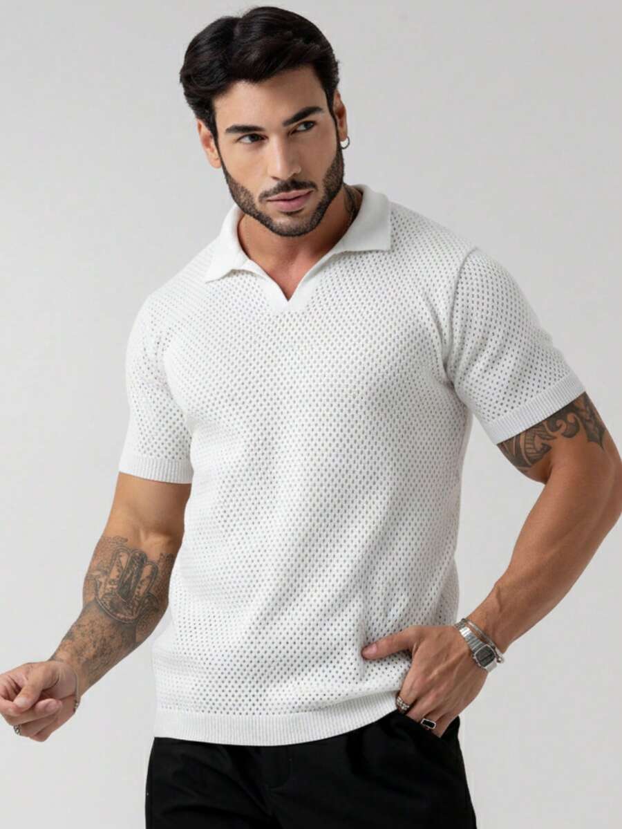 Camisa Polo Tricô Furadinha Manga Curta