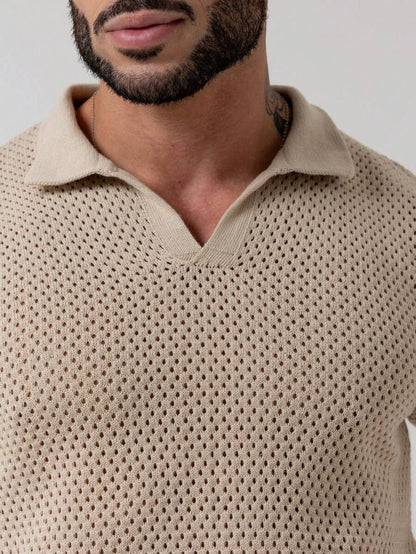 Camisa Polo Tricô Furadinha Manga Curta