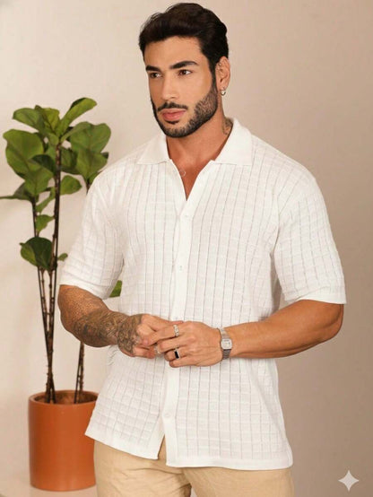 Camisa Oversized Masculina Tricô Texturizada Manga Curta