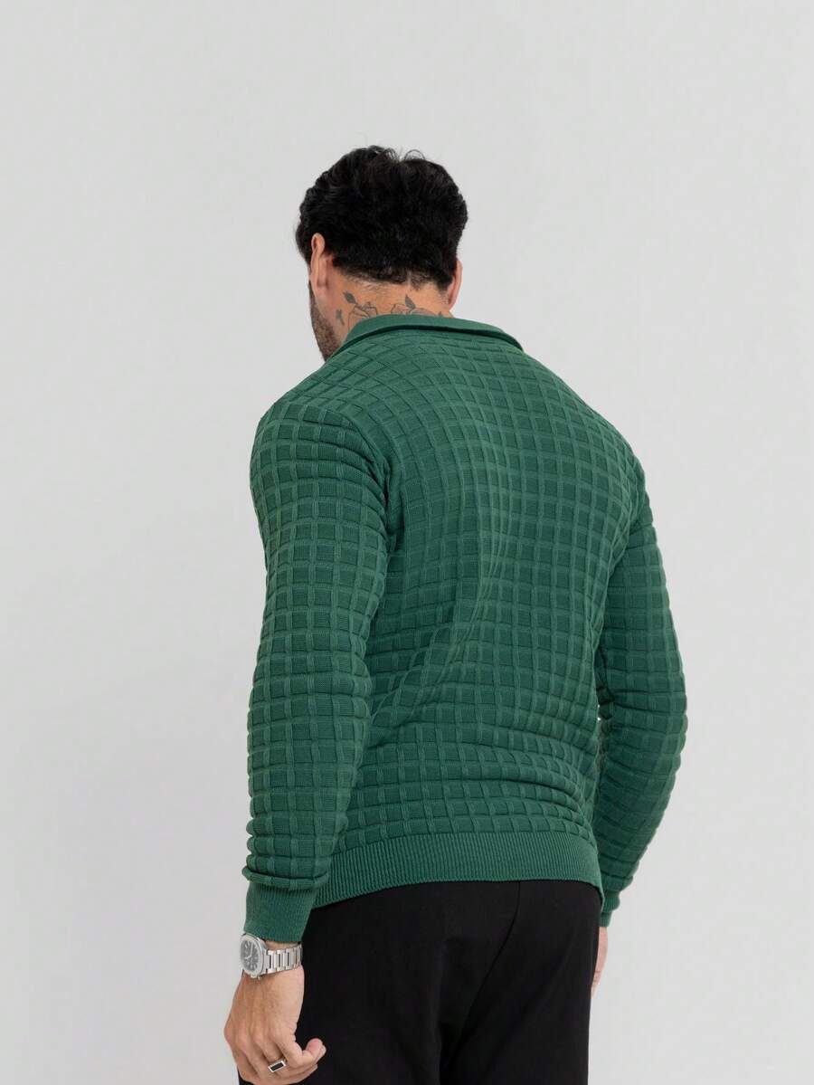 Suéter Masculino Tricô Gola Polo Texturizado