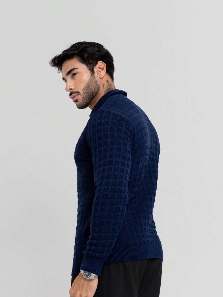 Suéter Masculino Tricô Gola Polo Texturizado