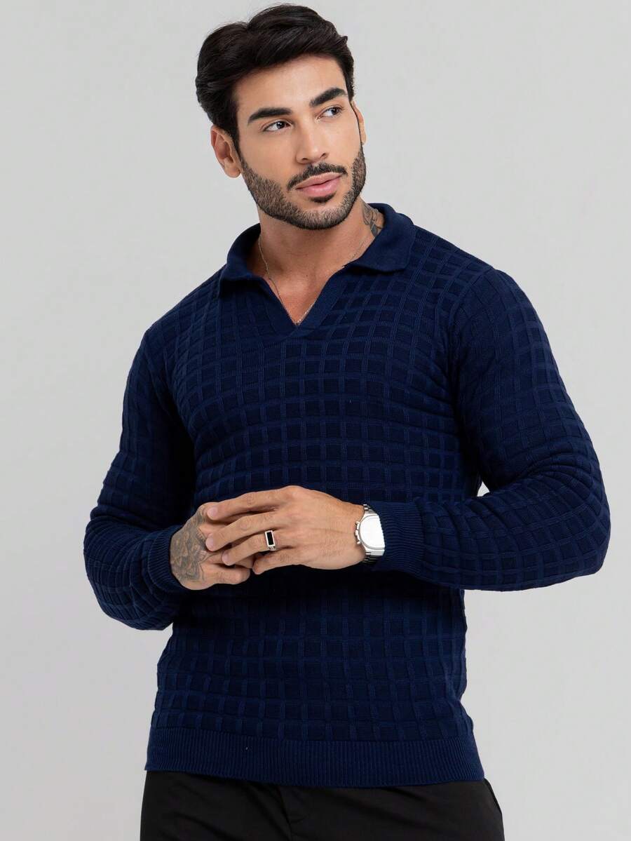 Suéter Masculino Tricô Gola Polo Texturizado