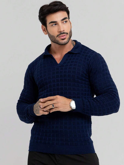 Suéter Masculino Tricô Gola Polo Texturizado