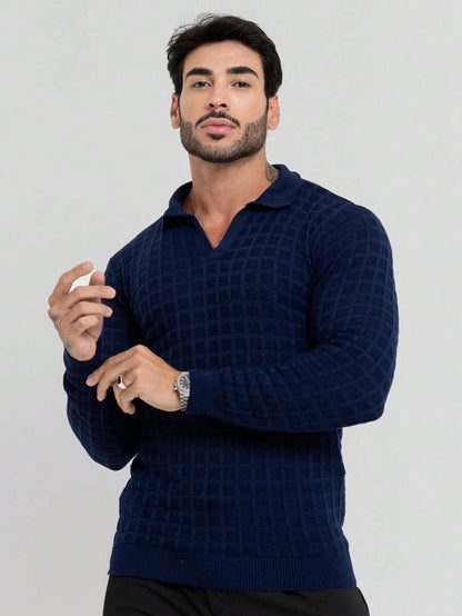 Suéter Masculino Tricô Gola Polo Texturizado