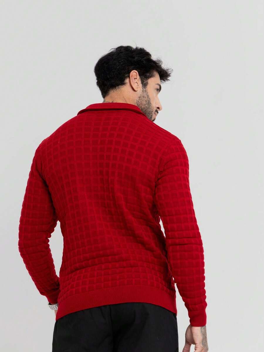 Suéter Masculino Tricô Gola Polo Texturizado