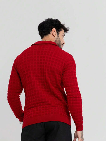 Suéter Masculino Tricô Gola Polo Texturizado