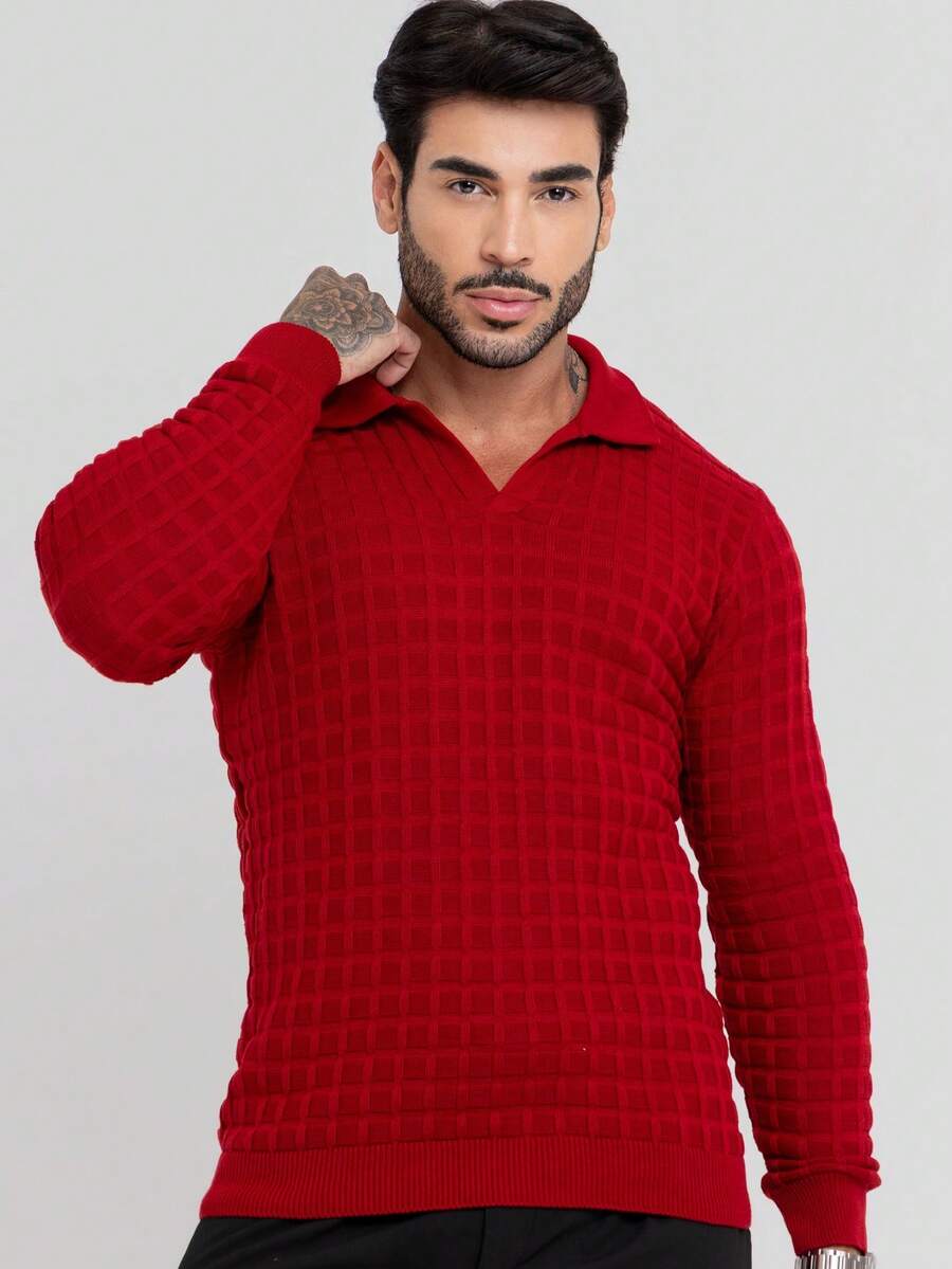 Suéter Masculino Tricô Gola Polo Texturizado