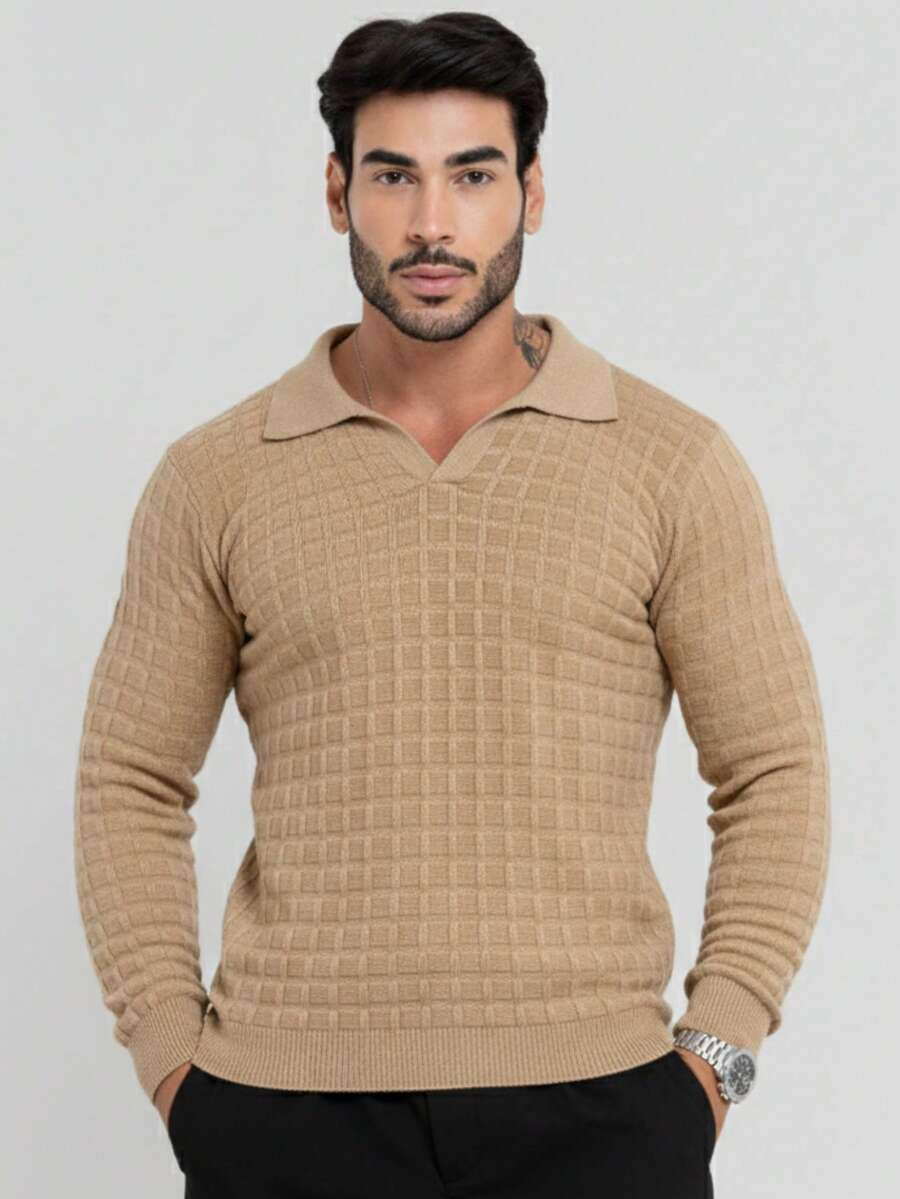 Suéter Masculino Tricô Gola Polo Texturizado