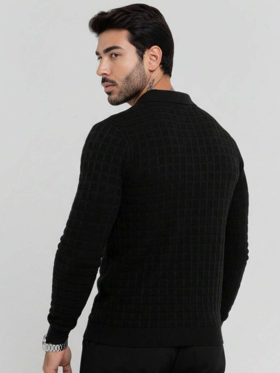Suéter Masculino Tricô Gola Polo Texturizado