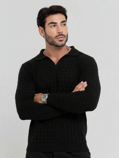 Suéter Masculino Tricô Gola Polo Texturizado