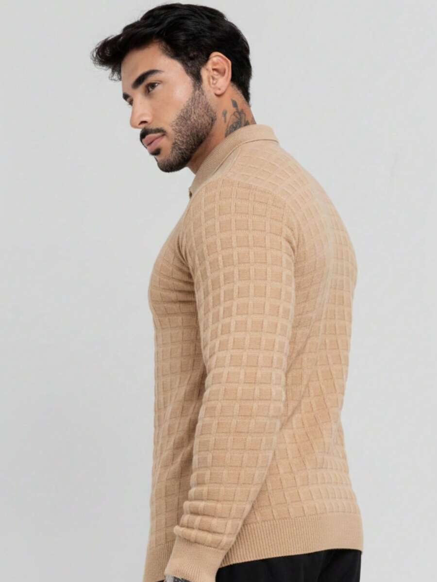 Suéter Masculino Tricô Gola Polo Texturizado