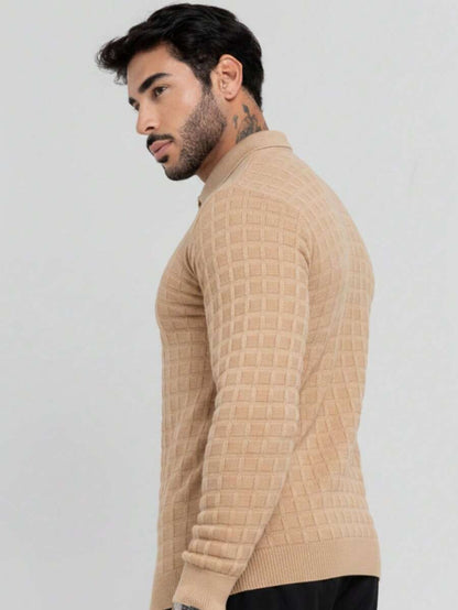 Suéter Masculino Tricô Gola Polo Texturizado