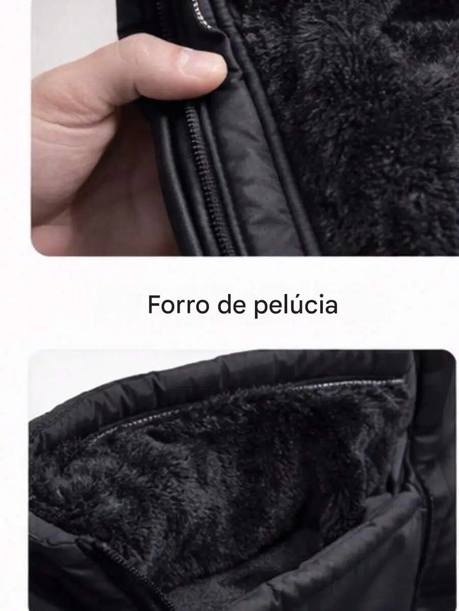 Jaqueta Acolchoada Capuz Removível Forro Felpudo