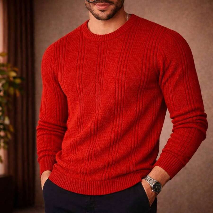 Suéter Masculino Tricô Texturizado Gola Redonda