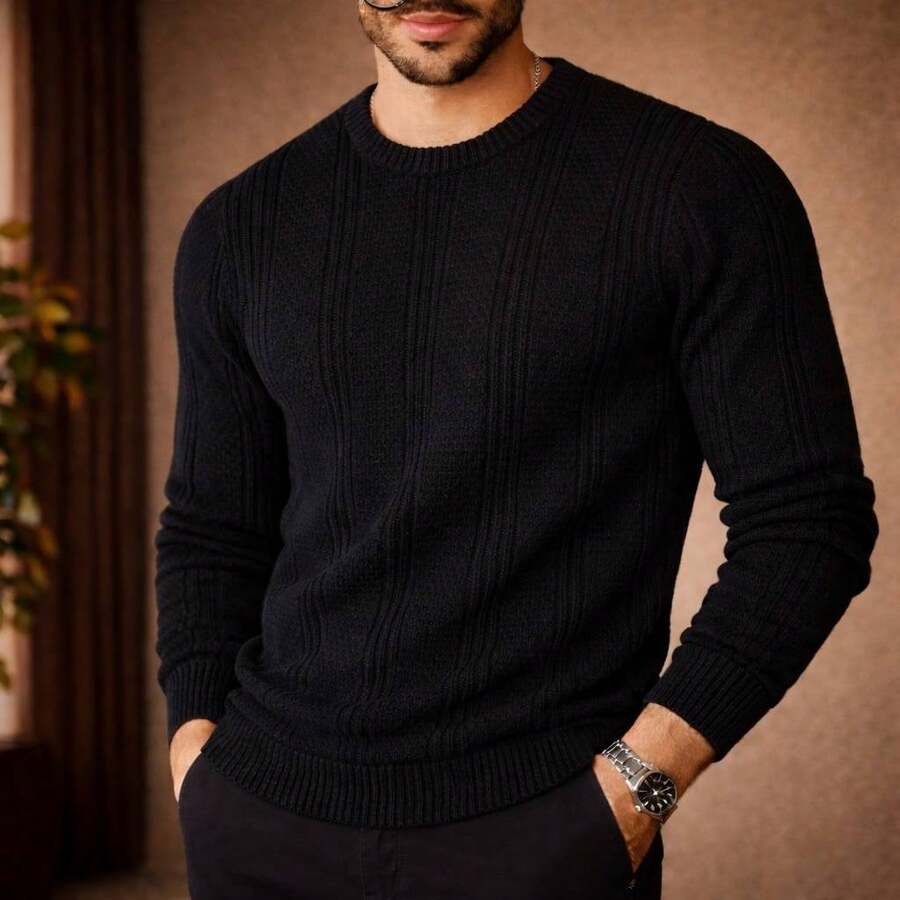 Suéter Masculino Tricô Texturizado Gola Redonda