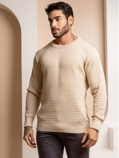 Suéter Masculino Tricô Trama Elegante Gola Redonda