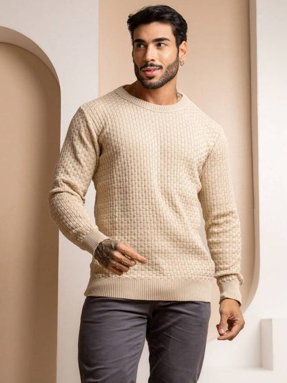 Suéter Masculino Tricô Trama Elegante Gola Redonda