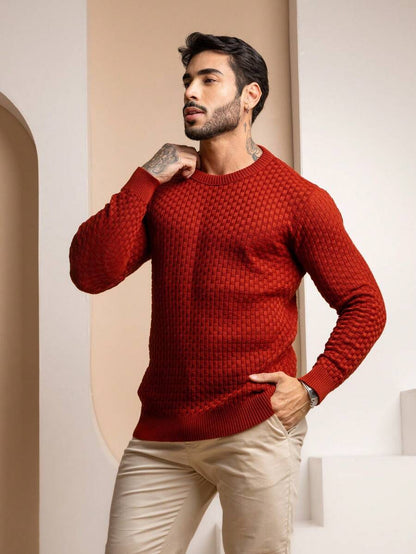 Suéter Masculino Tricô Trama Elegante Gola Redonda