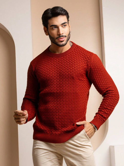 Suéter Masculino Tricô Trama Elegante Gola Redonda