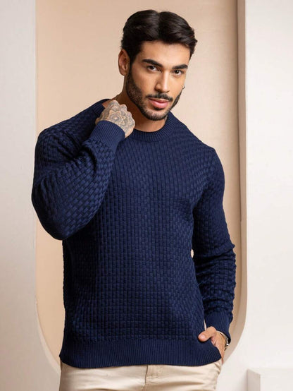 Suéter Masculino Tricô Trama Elegante Gola Redonda