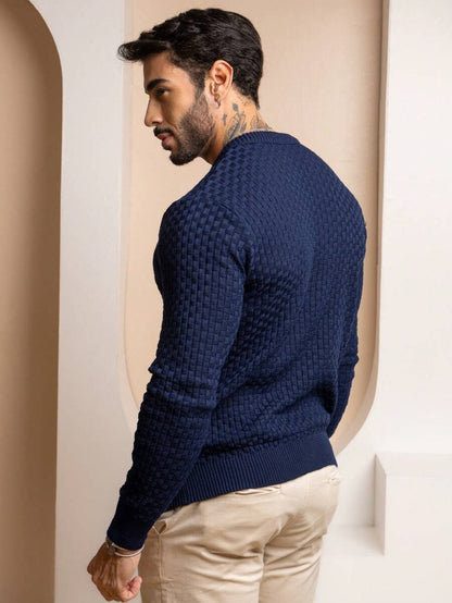 Suéter Masculino Tricô Trama Elegante Gola Redonda