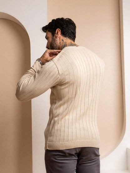 Suéter Masculino Tricô Canelado Gola Redonda