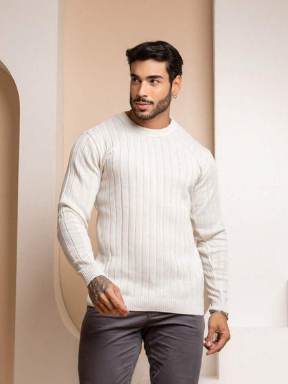 Suéter Masculino Tricô Canelado Gola Redonda