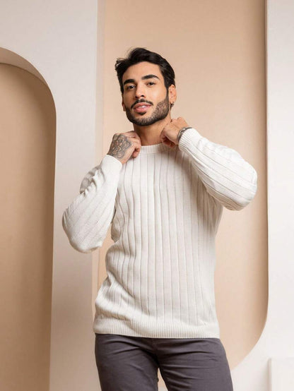 Suéter Masculino Tricô Canelado Gola Redonda