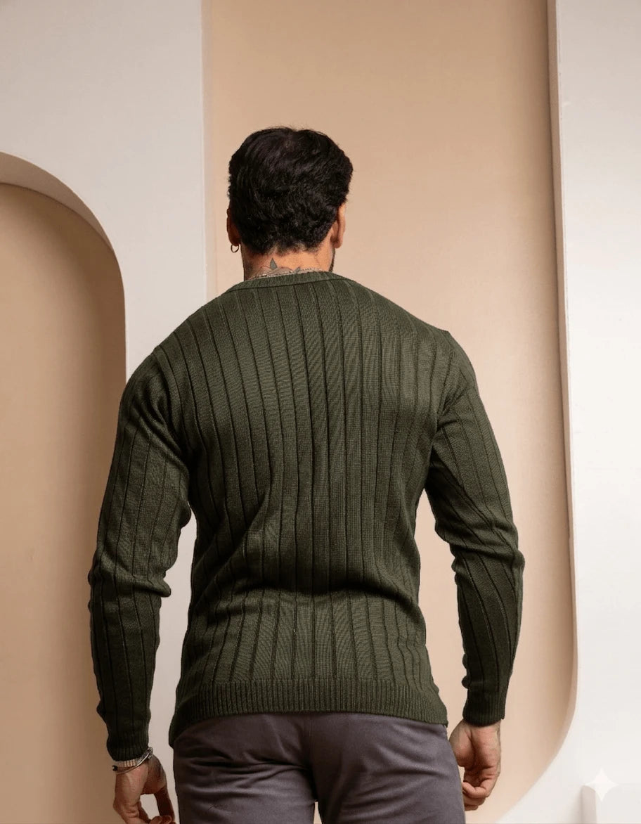 Suéter Masculino Tricô Canelado Gola Redonda