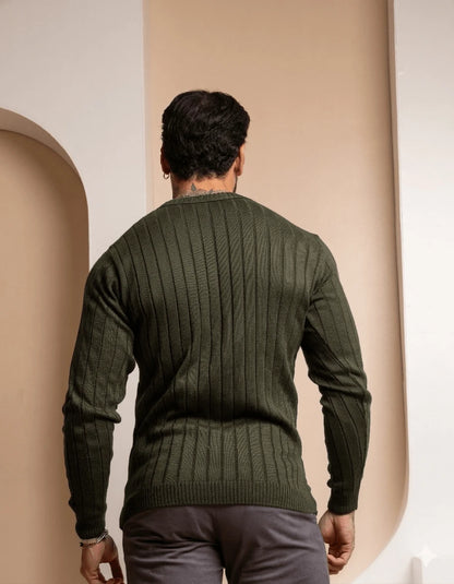 Suéter Masculino Tricô Canelado Gola Redonda