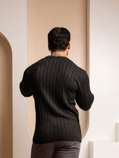 Suéter Masculino Tricô Canelado Gola Redonda