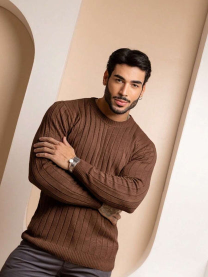 Suéter Masculino Tricô Canelado Gola Redonda