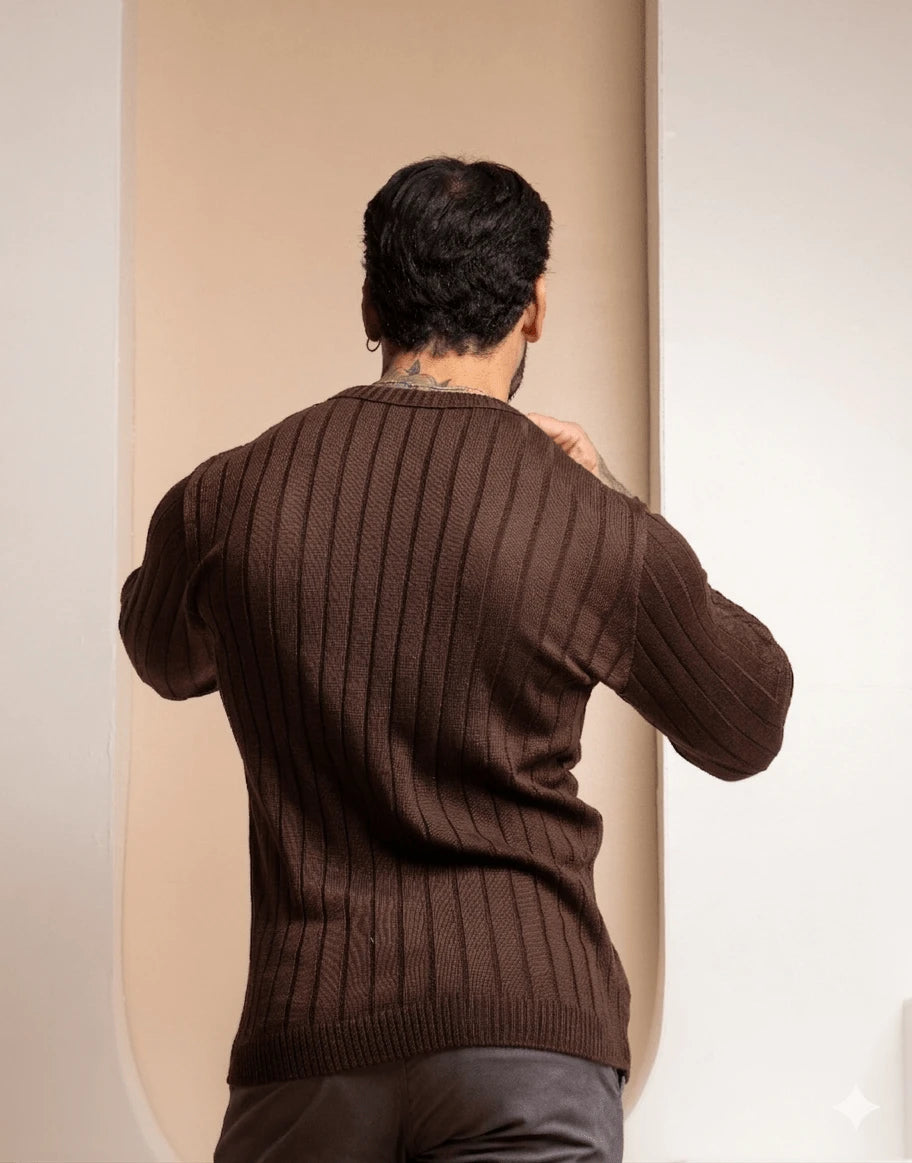 Suéter Masculino Tricô Canelado Gola Redonda