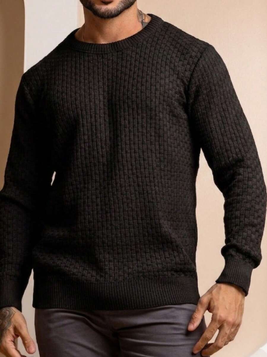 Suéter Masculino Tricô Trama Elegante Gola Redonda