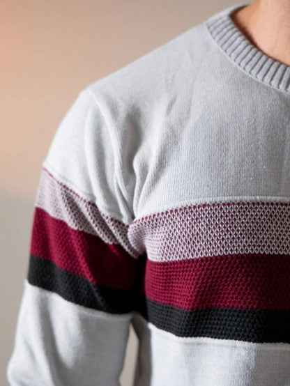 Suéter Masculino Tricô Bloco de Cores Gola Redonda