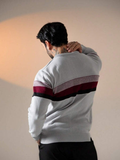Suéter Masculino Tricô Bloco de Cores Gola Redonda