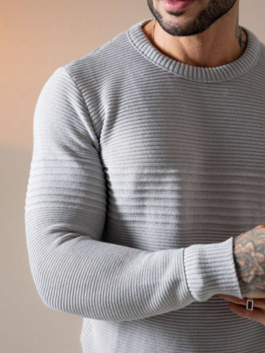 Suéter Masculino Tricô Recorte Texturizado Punho Canelado