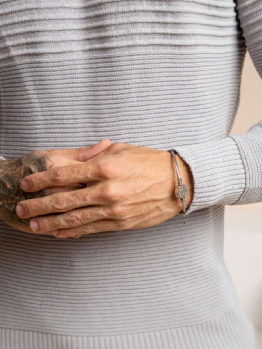 Suéter Masculino Tricô Recorte Texturizado Punho Canelado