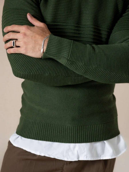 Suéter Masculino Tricô Recorte Texturizado Punho Canelado