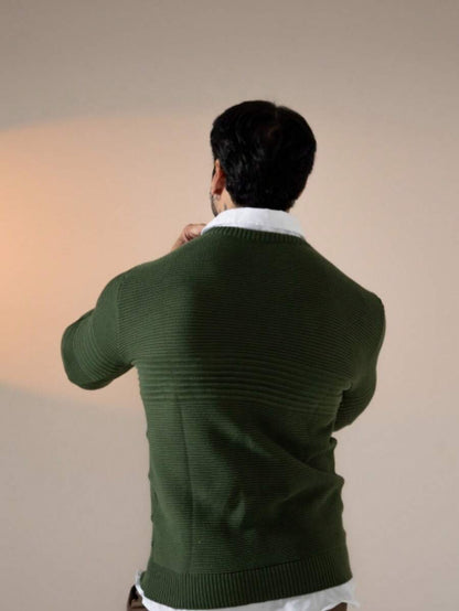 Suéter Masculino Tricô Recorte Texturizado Punho Canelado