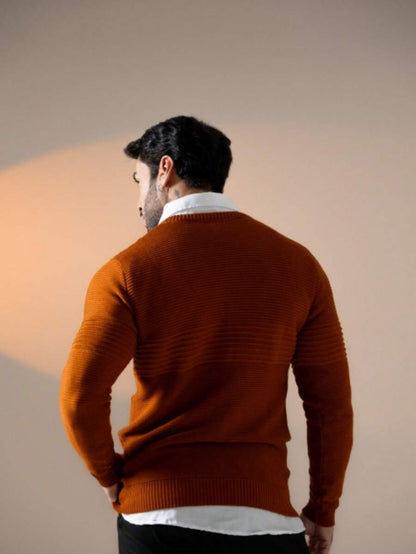 Suéter Masculino Tricô Recorte Texturizado Punho Canelado