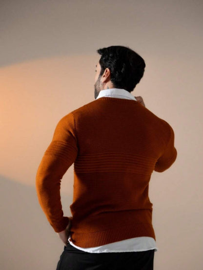 Suéter Masculino Tricô Recorte Texturizado Punho Canelado