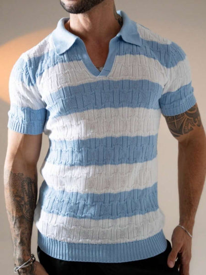 Camisa Polo Tricô Listrada Manga Curta