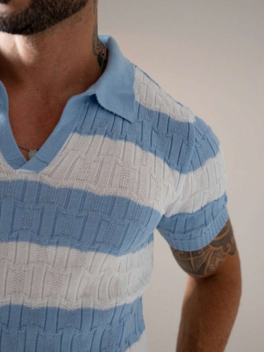 Camisa Polo Tricô Listrada Manga Curta
