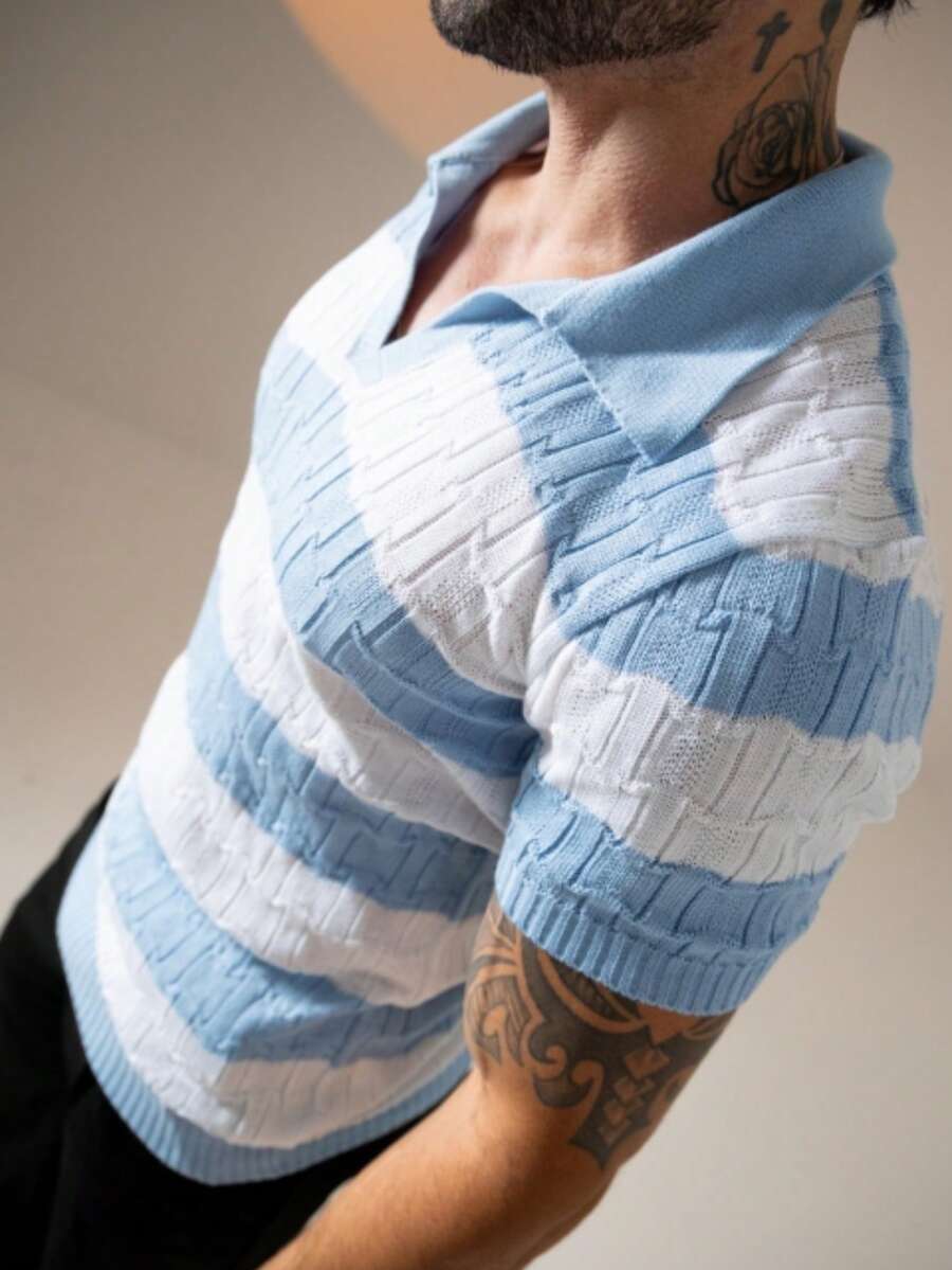 Camisa Polo Tricô Listrada Manga Curta