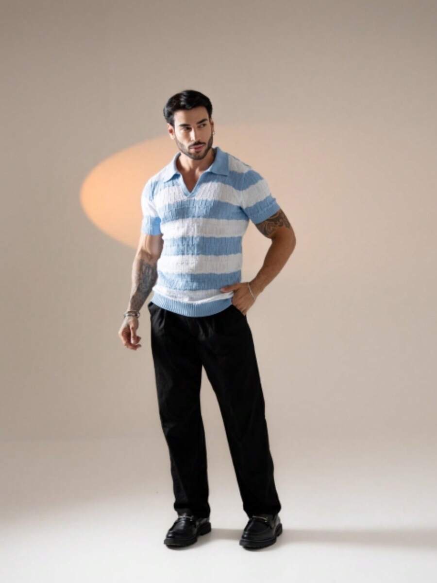 Camisa Polo Tricô Listrada Manga Curta